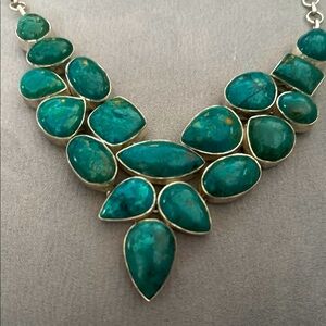 Bluish Green Chrysoprase Necklace with Teardrop Stones set in Sterling silver